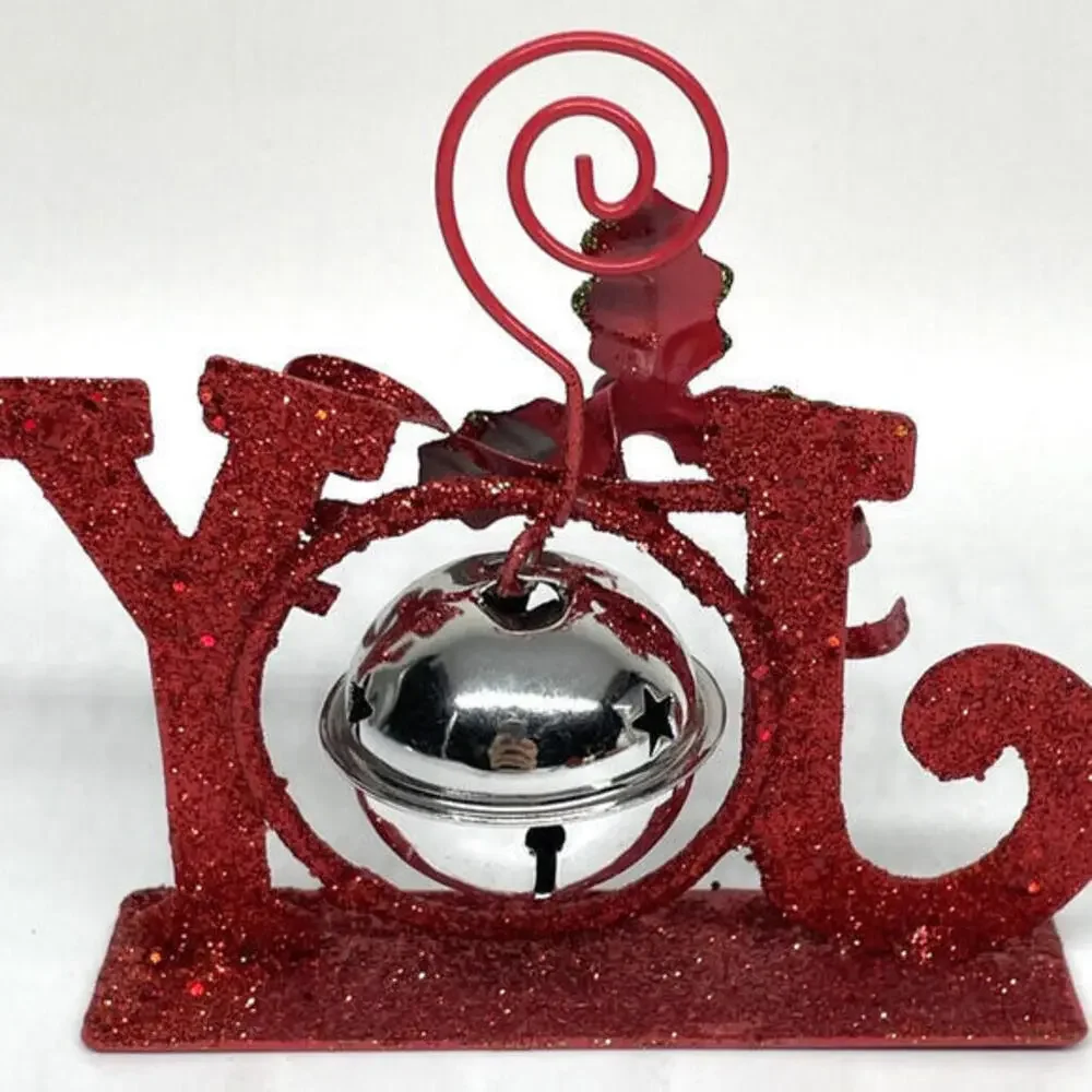 Metal Painted Santa Snowman Glitter Bell Christmas Ornaments LOT‎ of 6